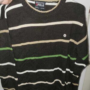 Southpole Brown Pullover Sweater Men's Large (16-18) Acrylic Striped Crew Neck